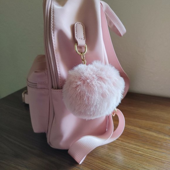 Pink "Don't Hug Me" Mini Backpack with Fluffy Ball Decoration - Picture 3 of 5